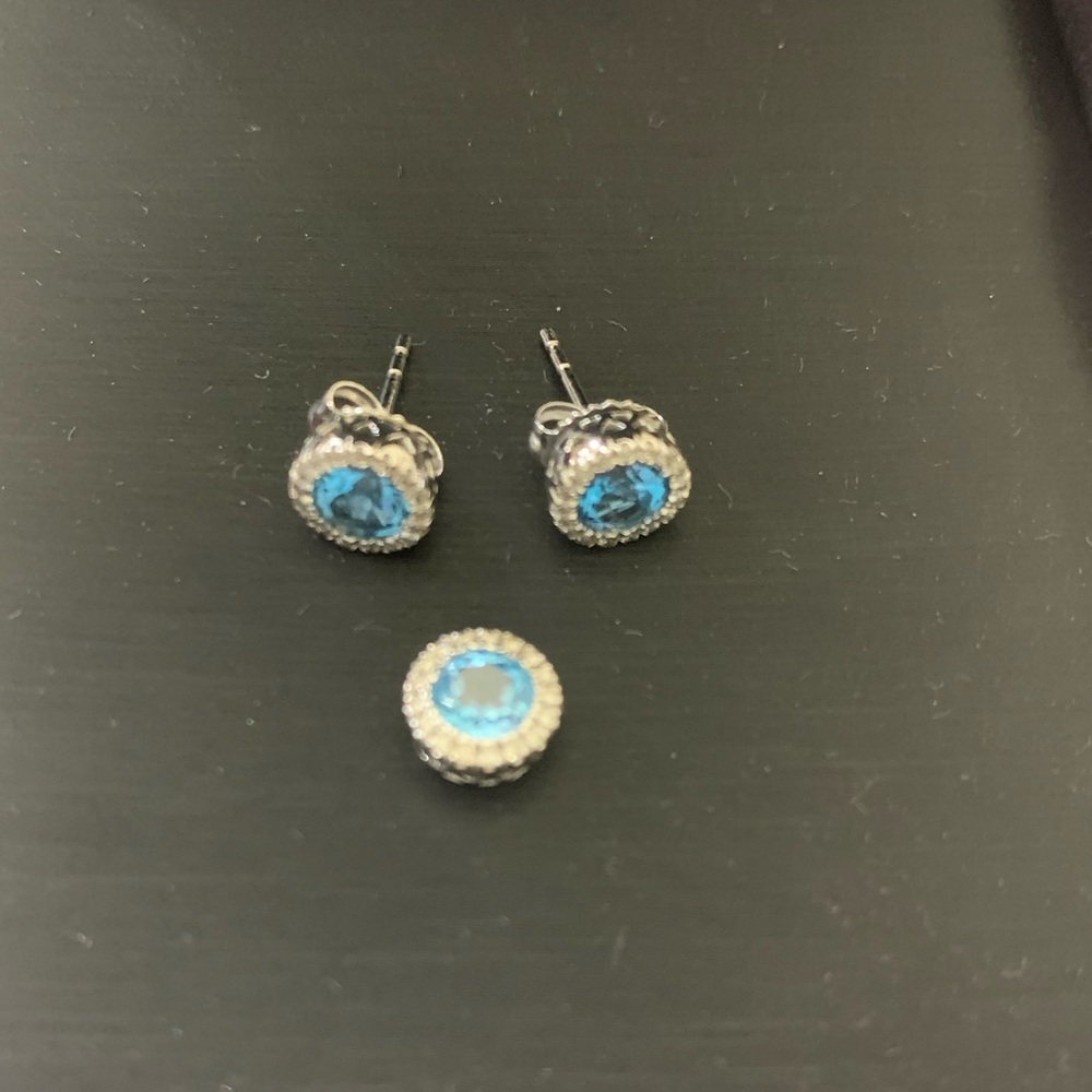 14k White Gold with Blue Topaz and Diamond Earrings